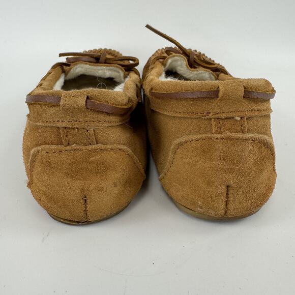 Minnetonka Trapper Leather Slippers Cinnamon Tan Women Size 8 Lined w/ Shearling - Picture 4 of 8